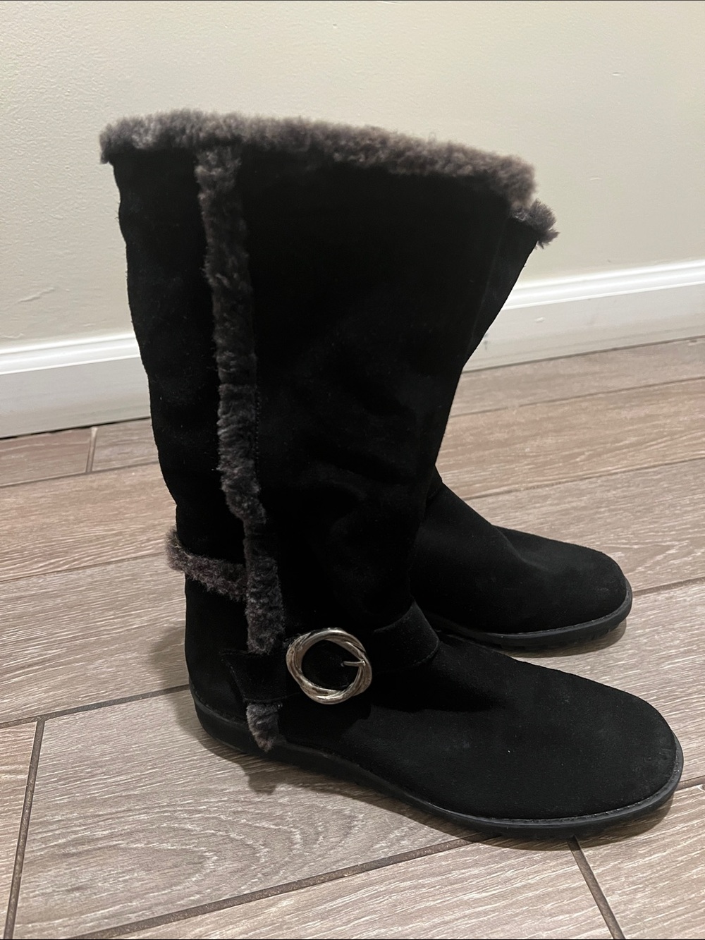 Stuart Weitzman Black Suede Mid-Calf Boots